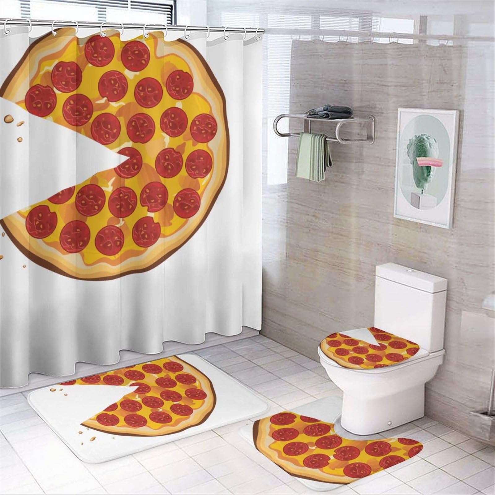 Amazon.com: 4 Piece Bathroom Shower Curtain Sets Pepperoni Cheese
